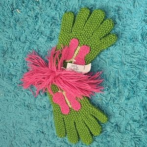 Green and Pink crochet gloves